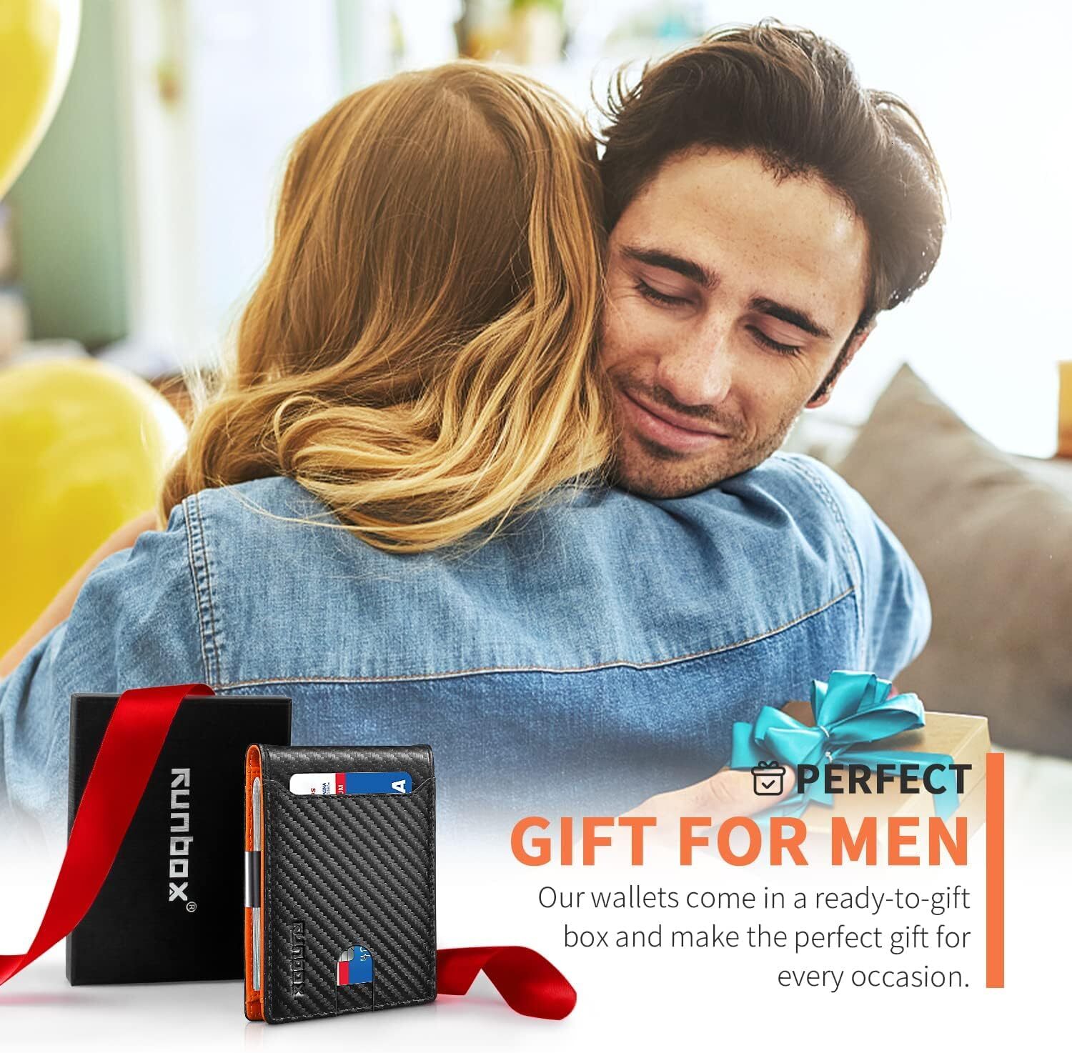 YMX Slim Wallets for Men Leather Money Clip Mens RFID Blocking Front Pocket Bifold Wallet - Thin Credit Card Holder with Gift Box