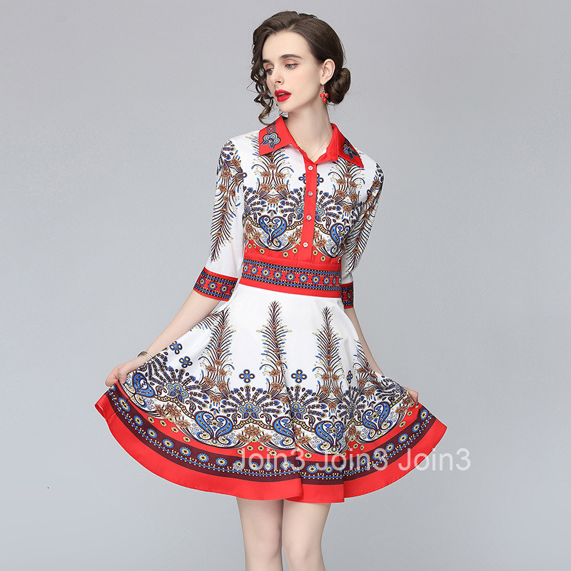 1726 Spring/Summer Womens New Printed Shirt Dress