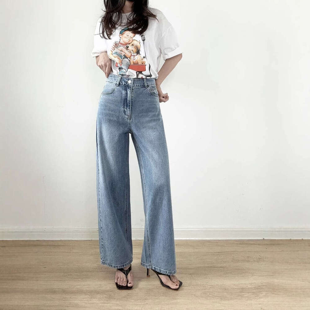 2025 New Women's Fashion Spring Summer Korean Style Wide-Leg Straight Versatile Jeans