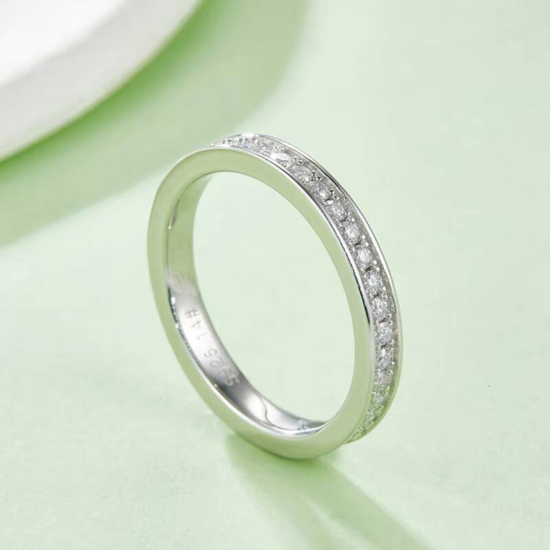 Eternity 1.5mm Moissanite Row Ring S925 Silver Plated in 18k White Gold Top Quality Moissanite Diamond Ring for Women