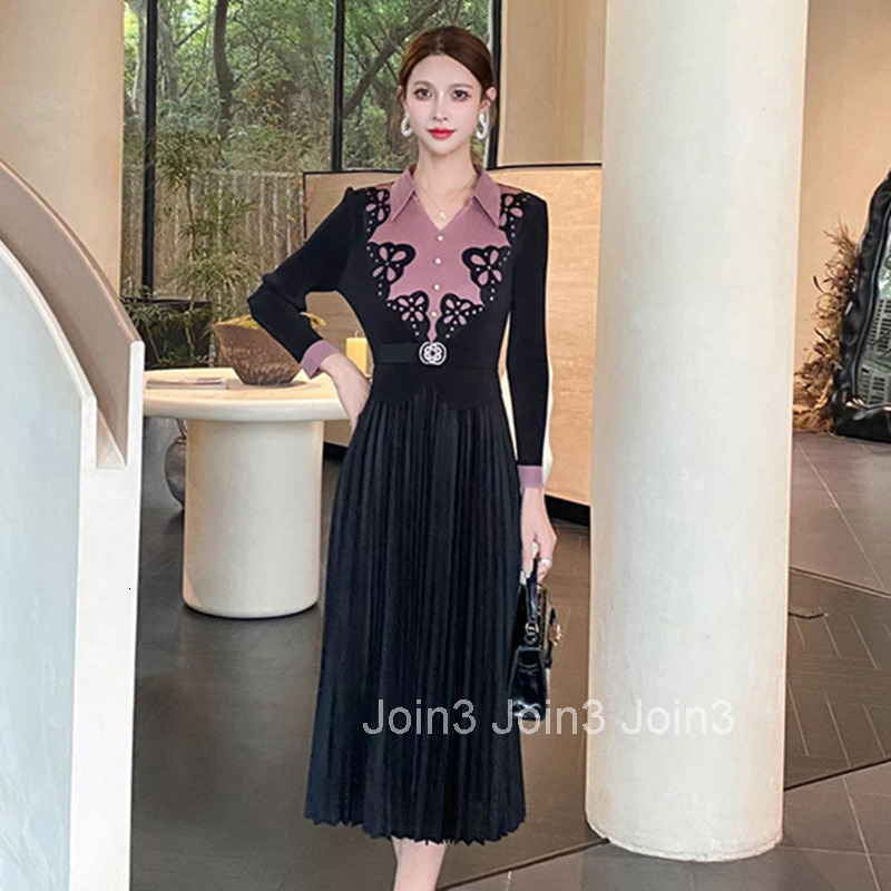 2520 Spring New Style Elegant Printed Collar Fashion Slim Dress