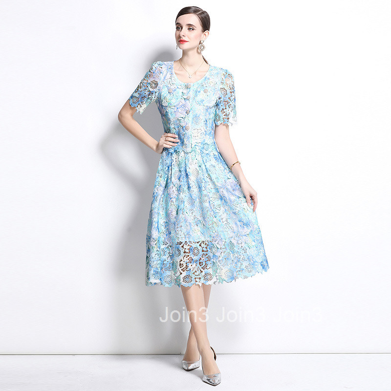 701 Fashion Slimming Hollow Water-Soluble Lace Positioning Set Dress