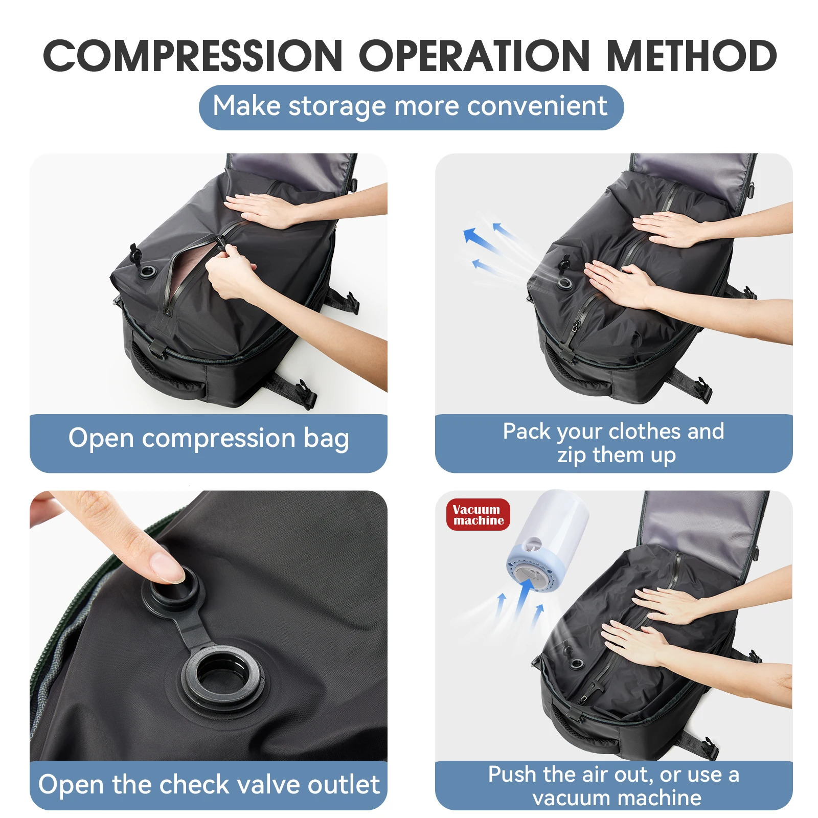 Vacuum Backpack Travel Bag for Men Large Capacity airback Backpack Business Laptop Backpack Women Expandable Backpack School Bag 250717