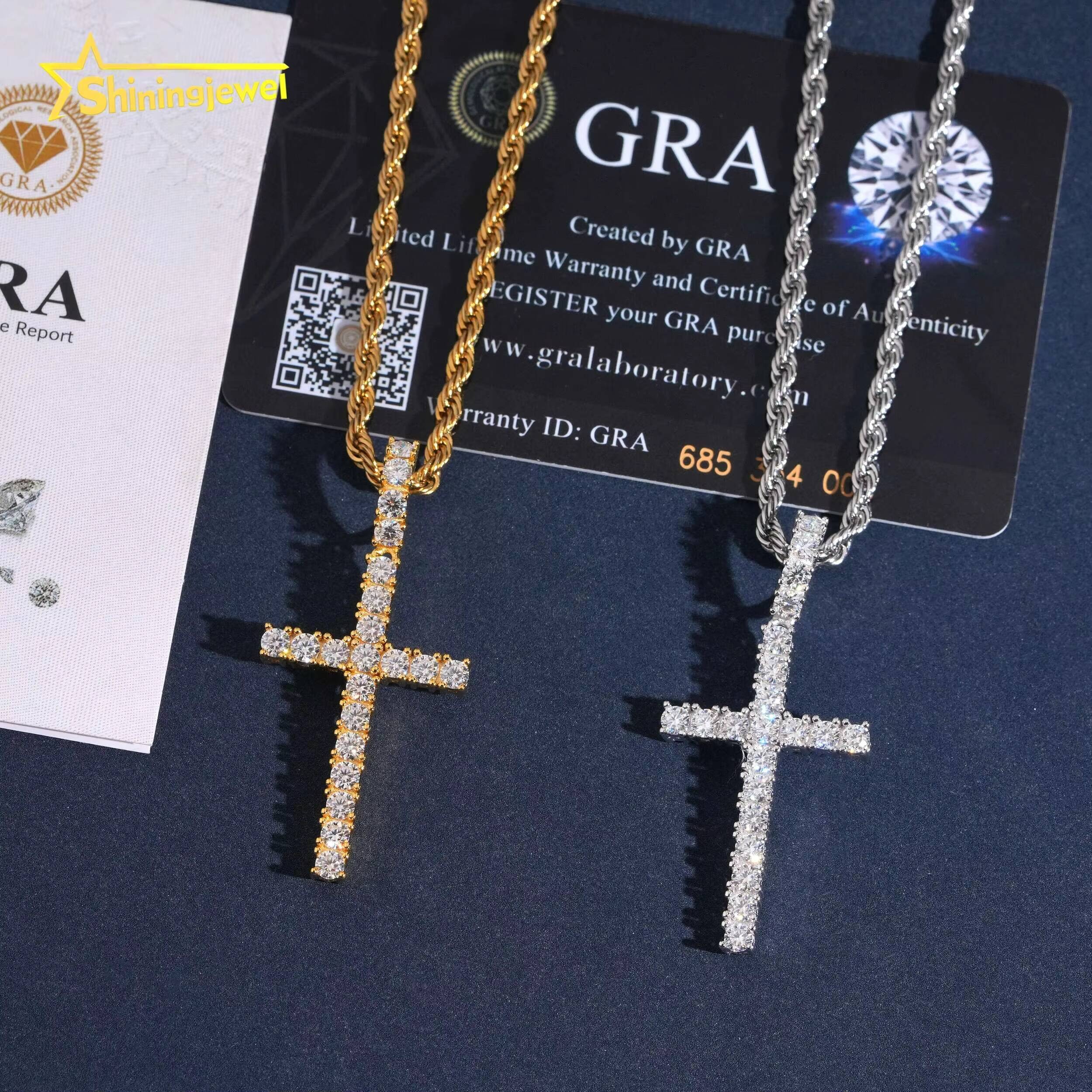 USA Stock Ready Shipping Classic Cross Moissanite Hip Hop Pendant Solid 925 Silver Hip Hop Jewelry Moissanite Pendant Charm