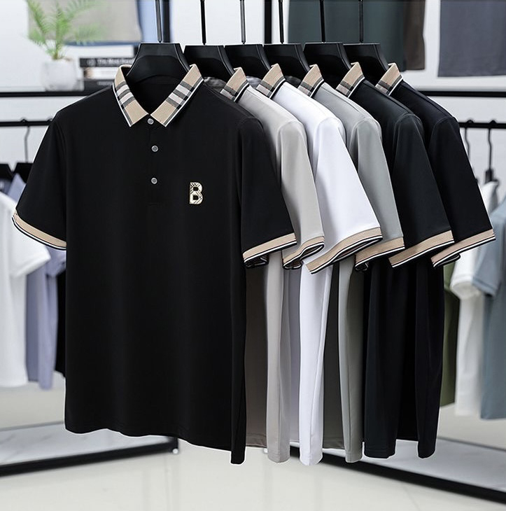 Summer men's fashionable casual short-sleeved T-shirt, high-end business fashion embroidered lapel short-sleeved lightweight and breathable Polo shirt