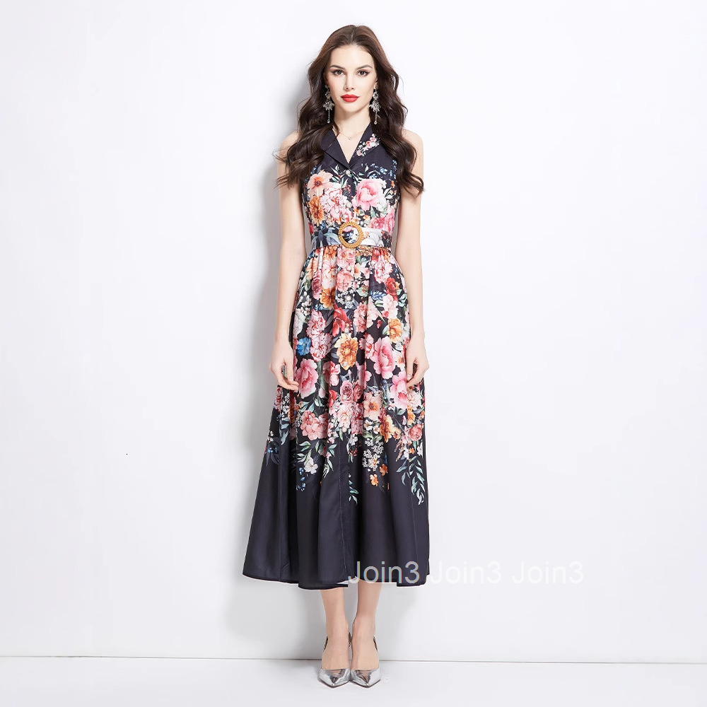 2712 Spring Summer Vacation New Floral Oil Painting Style Shirt Dress Long Dress