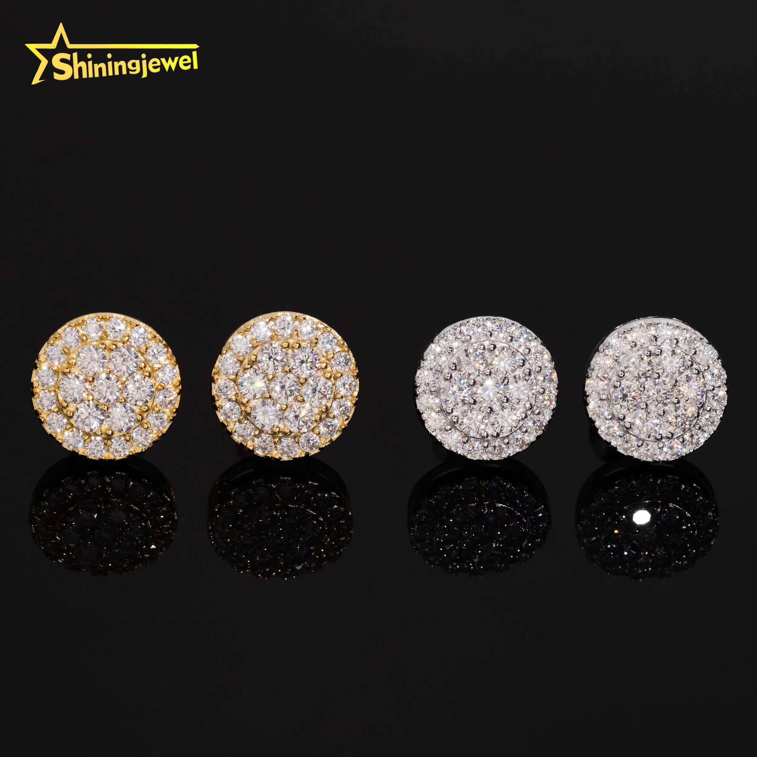 925 Sterling Silver Screw Back Cluster Hip-Hop Stud Earrings Paved With Round Cut Moissanite Trendy Design Engagement Wedding