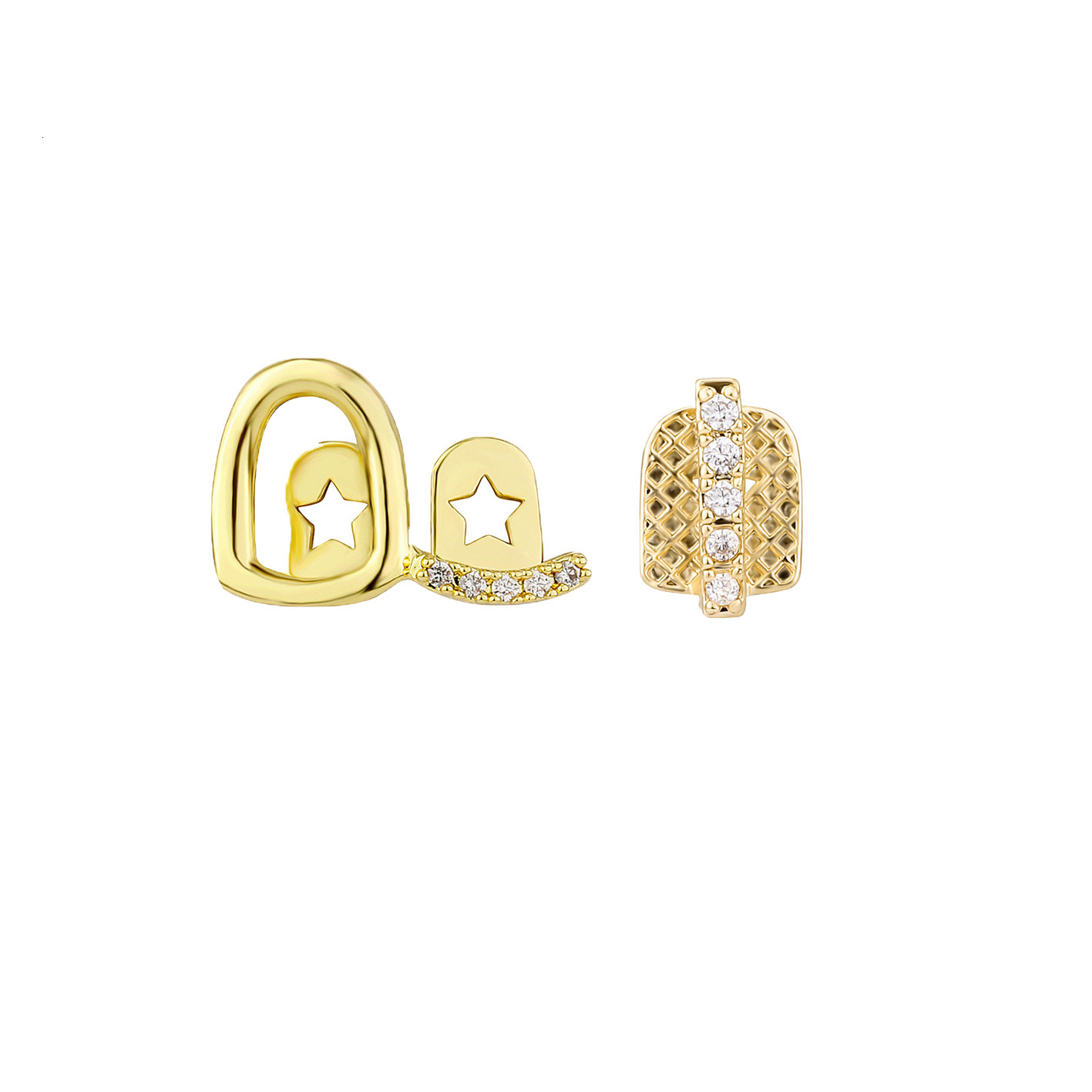 Double VVS Moissanite Hollow Two-Tone Grillz Daily Street Cool Iced Out Gold Teeth Hip Hop Versatile High Quality Accessory