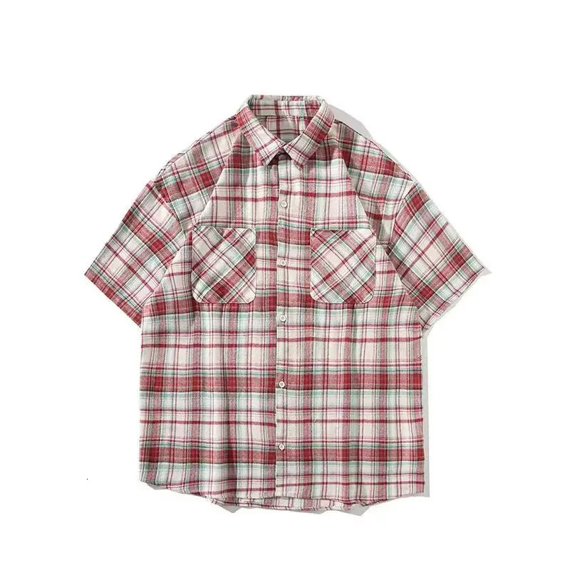 Mens plaid shirt short sleeved summer highend five quarter thin jacket beach travel fashionable loose casual 250717