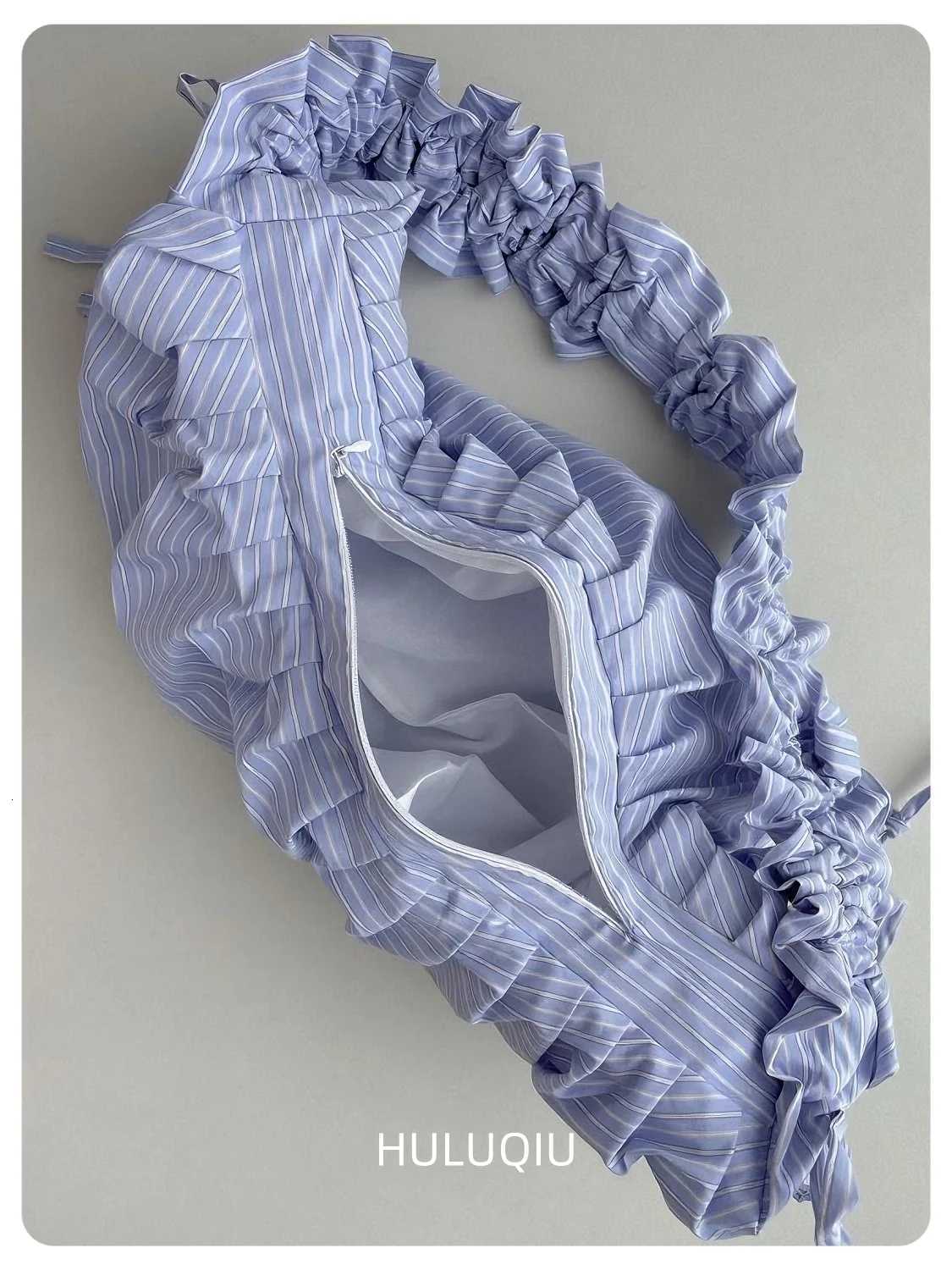 Pleated Striped Dumpling Hobo Bag Solid Color Korean Soft Cotton Phone Purse Stylish Underarm Shoulder Shopping Bag Y250719