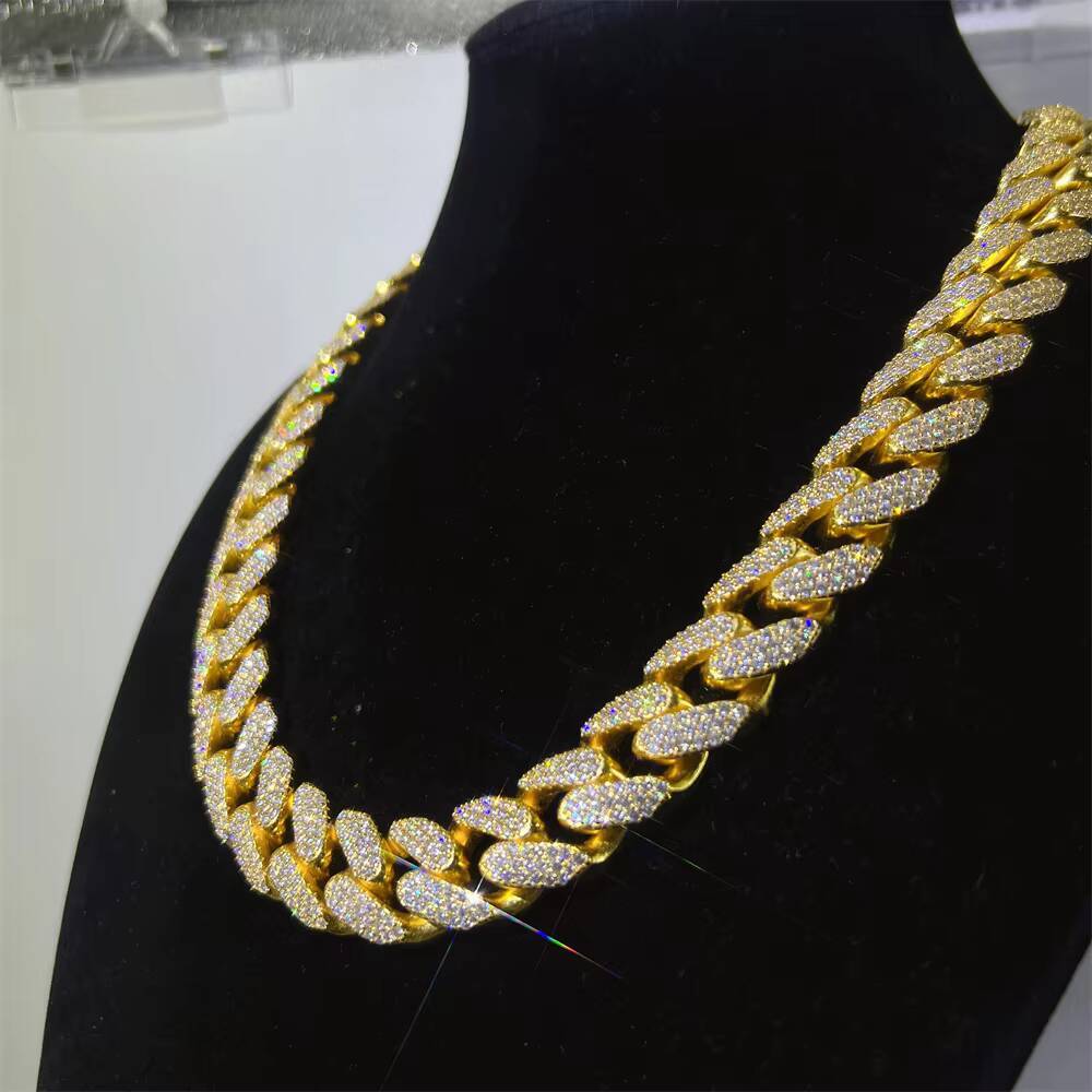 18mm 3rows Iced Out Bling Diamond Hip Hop Miami Wholesale Cuban Link Chain Jewelry Moissanite Cuban Chain