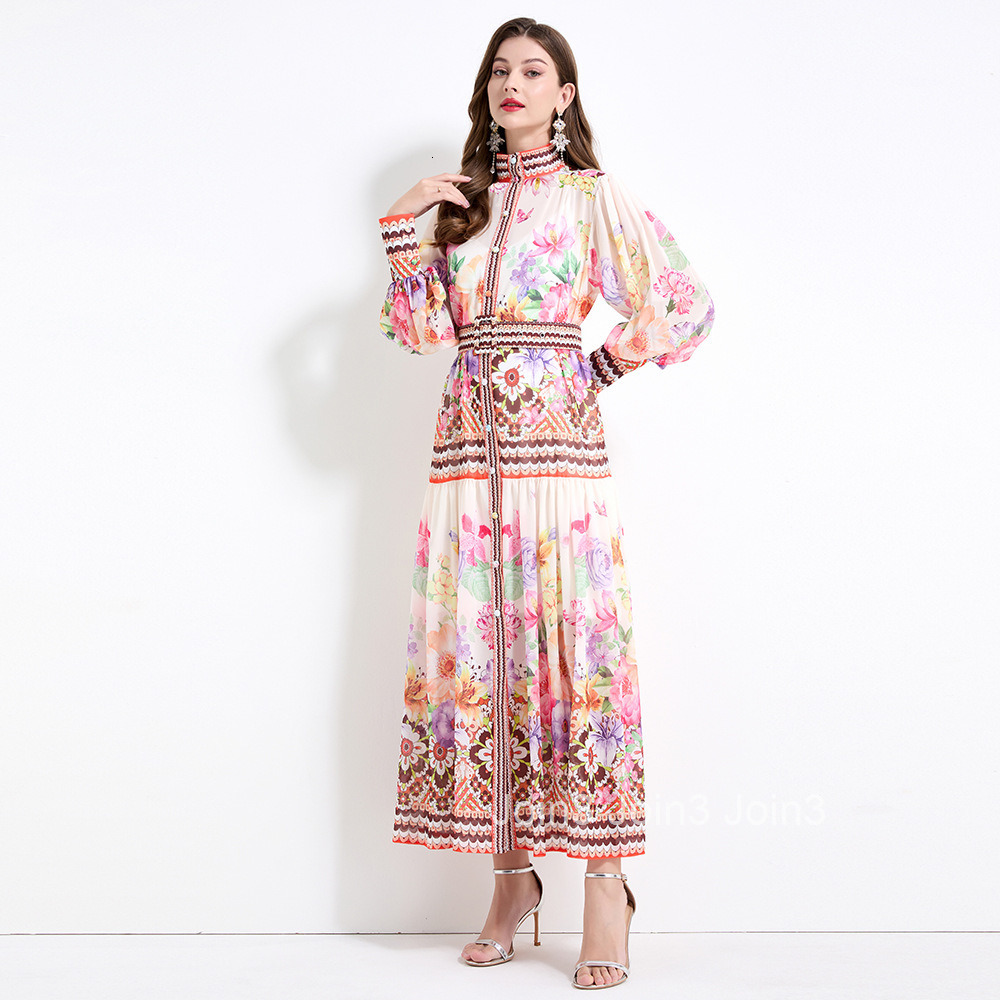 2165 Elegance style floral print long sleeved lotus leaf edge skirt chiffon two-piece set