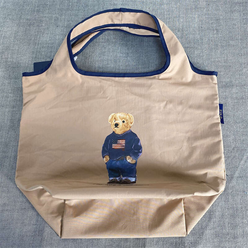 Japanese and Korean New Style Pol Print American Flag Sweater Bear Single Shoulder Tote Foldable Shopping Bag
