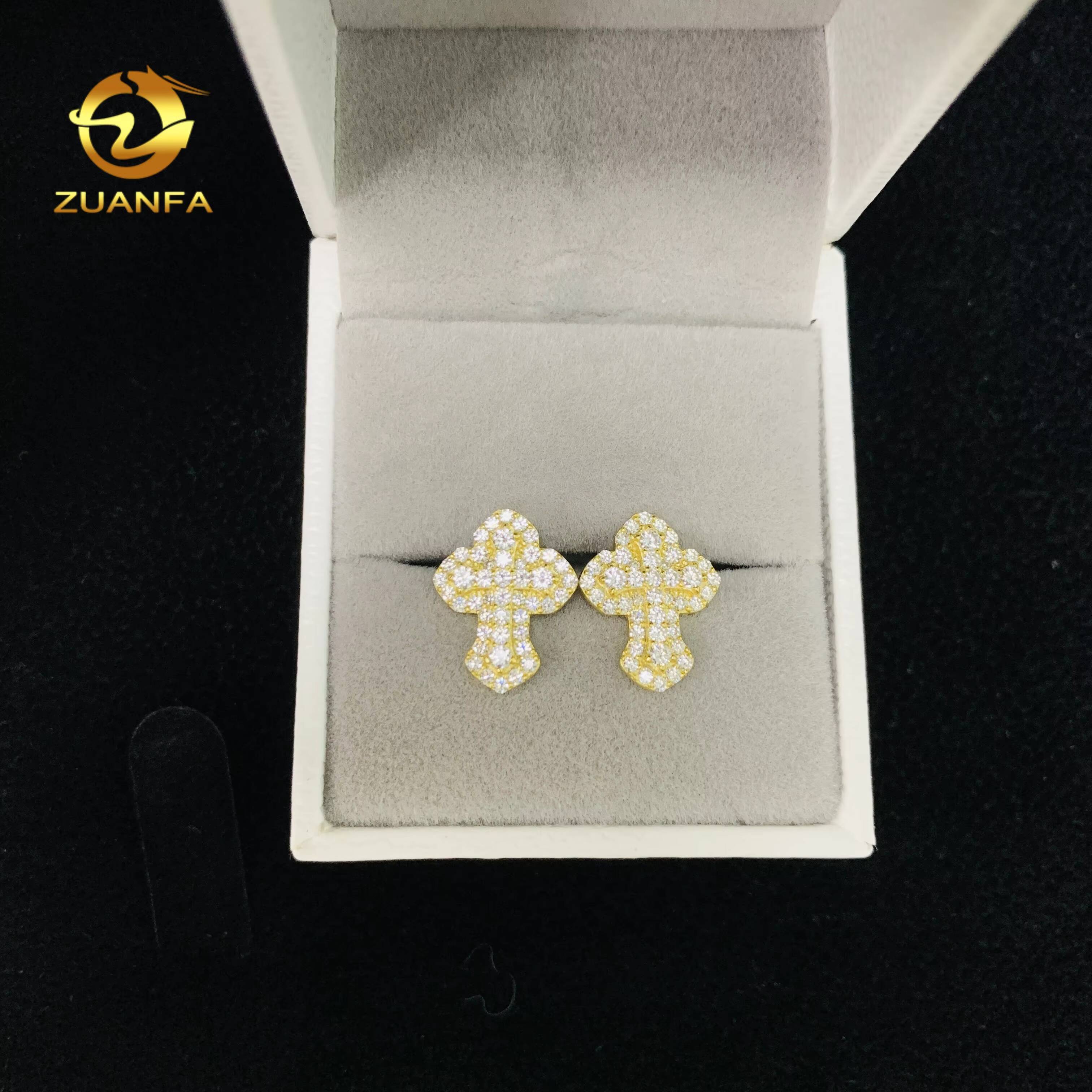 GRA Certificate Cross Moissanite Earrings Hoops Drop Earrings Cross Real Gold Plate 925 Hip Hop Jewelry