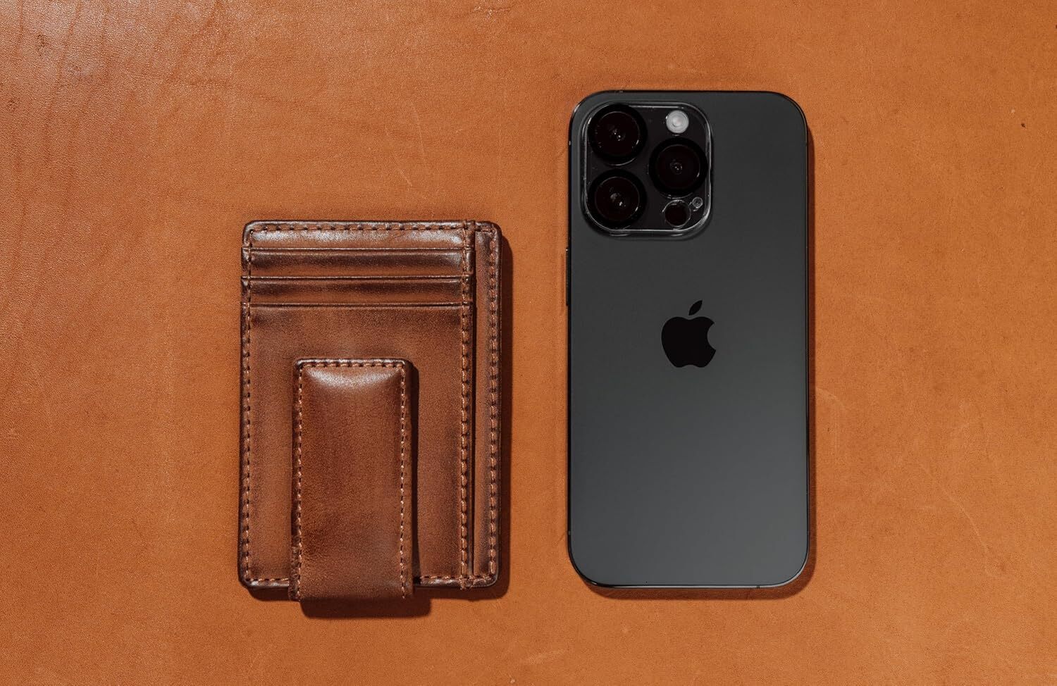 YMX Slim Money Clip for Men, Strong Magnetic Clip, Front Pocket Wallet Card Holder, Full Grain Cowhide Leather,Tan