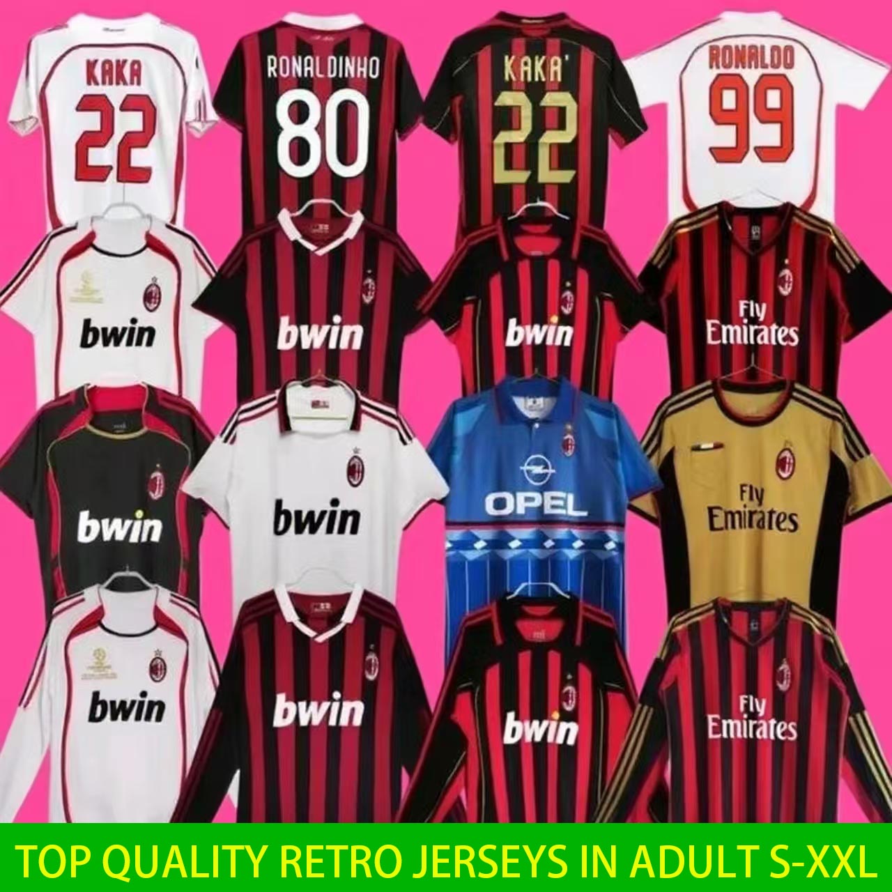 90 91 Retro t shirts SOCCER JERSEYS 95 96 97 Gullit 01 02 03 12 14 15 2006 2009 2010 Maldini Van Basten Football tops KAKA 06 07 PIRLO RONALDINHO BAGGIO ac MIlanes classic