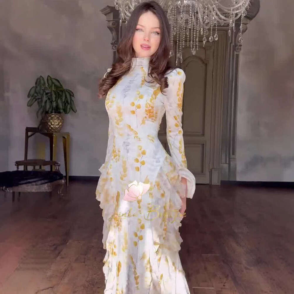 2025 New European and American Elegant Flowing Long Sleeve Slim Fit Soft Women's Dress