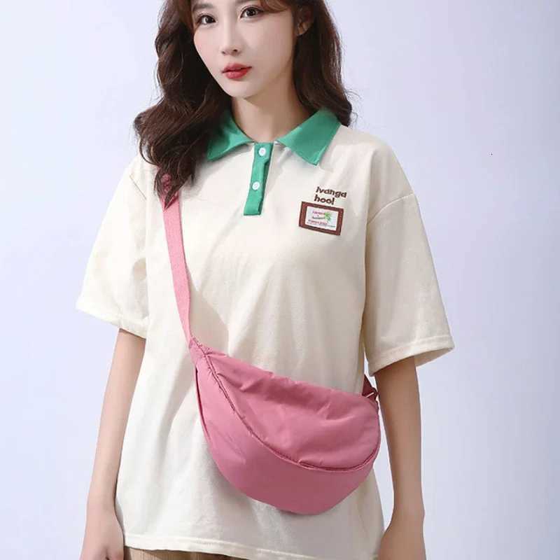 Solid Color Womens Portable Shoulder Bag Simple Female Nylon Cloth Padded Crossbody Bags Travel Purse Handbags Messenger Bag Y250719