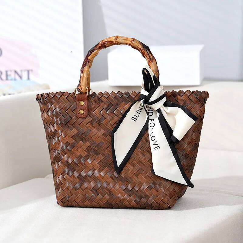 Handmade Fashion Versatile Woven Vegetable Basket Vintage Imitation Bamboo Beach Vacation Bag