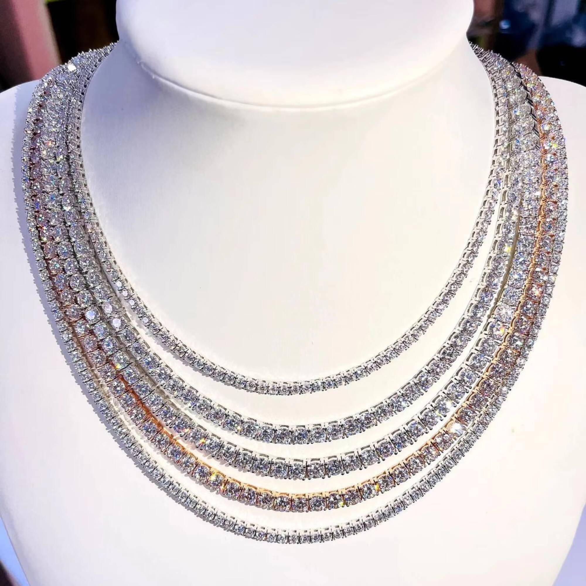 Top Quality Round Cut Moissanite Chain Gold Plated 925 Sterling Silver Chain 6mm Iced Out Hip Hop Chain