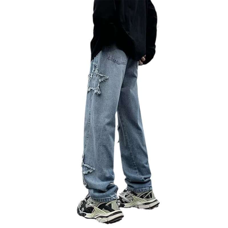 Men's Long Denim Youth Fashion Autumn Trend Washed Artistic Jeans New Loose Leg Trendy Straight Pants