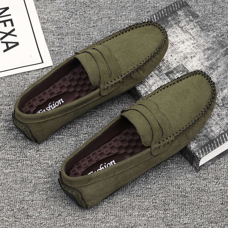 88519 Hand-Sewn Men's Velvet Leather Handmade Shoes Non-Slip Loafers Sole Slip-On Business Casual Commuter Style