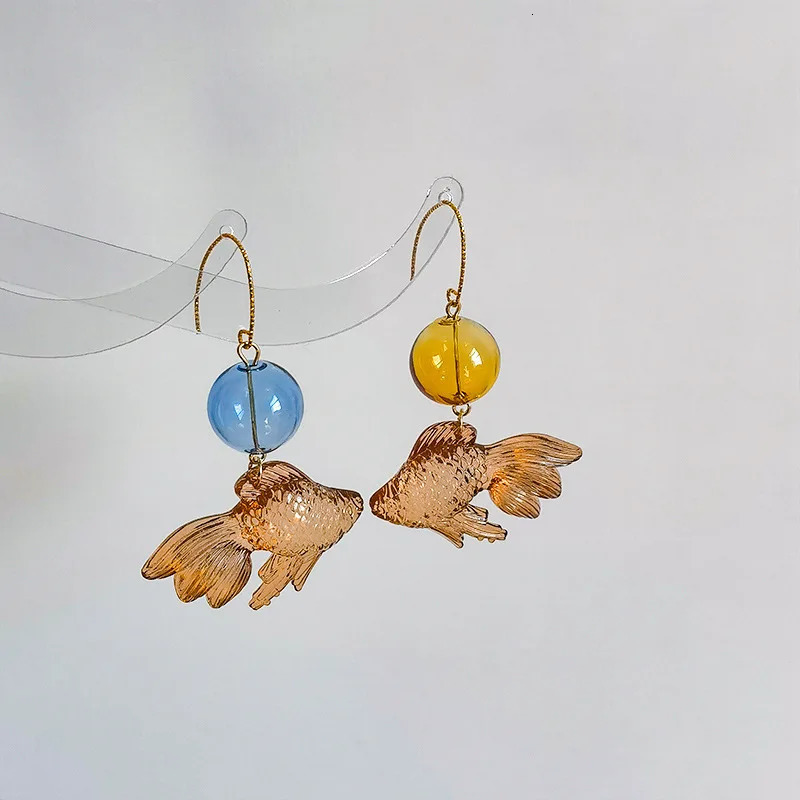 Creative Goldfish Earring Unique Transparent Goldfish Pendant Earring Cute Koi Fish Drop Earrings Statement Jewelry Wholesale 250715