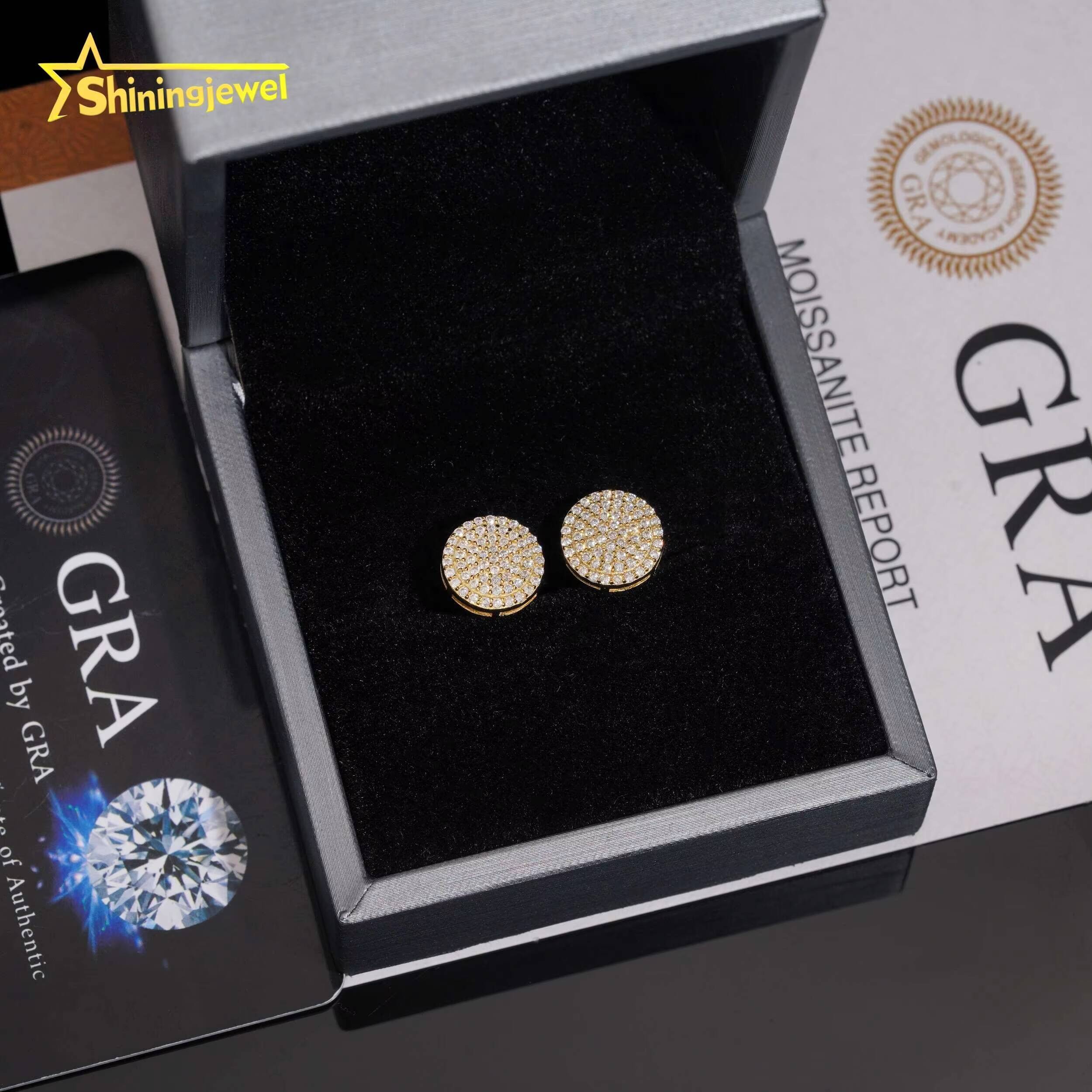 Hip Hop Jewelry Round Iced Out S925 Sterling Silver VVS Moissanite Rose Gold Stud Earrings