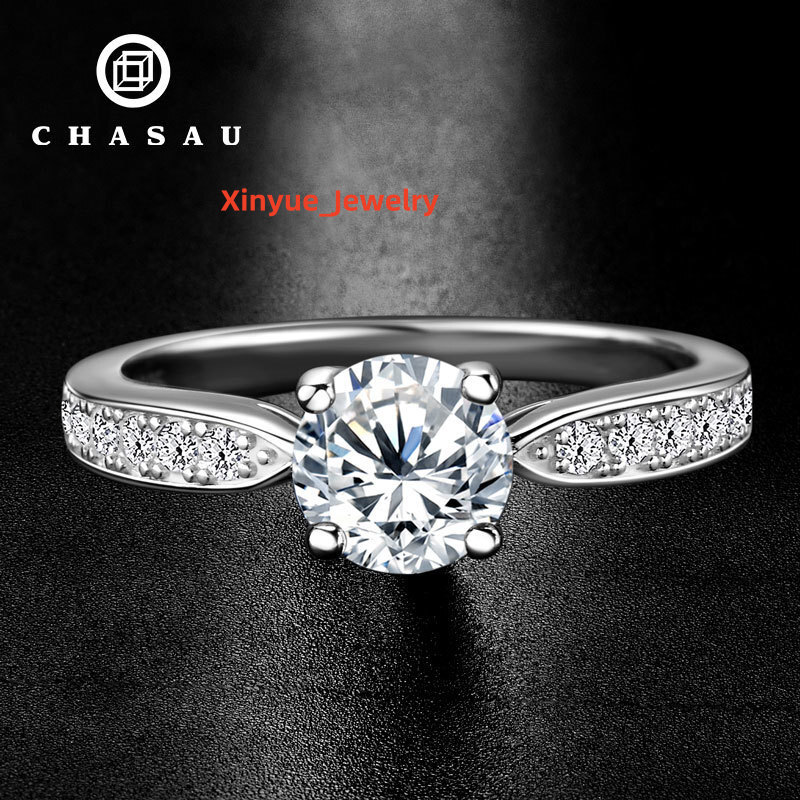 Real Moissanite Wedding Ring 925 Sterling Silver Round 6.5mm 1.0carat D Color Brilliant Dianomd Engagement Ring for Women