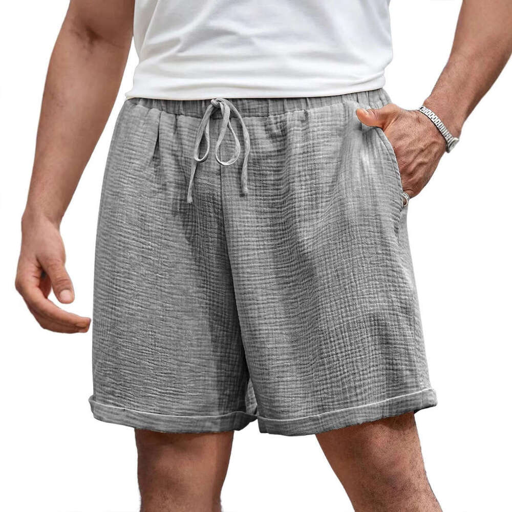 2025 Double Layer Washed Crepe Men's Casual with Side Pockets Summer Cool Five-Point Shorts for Men