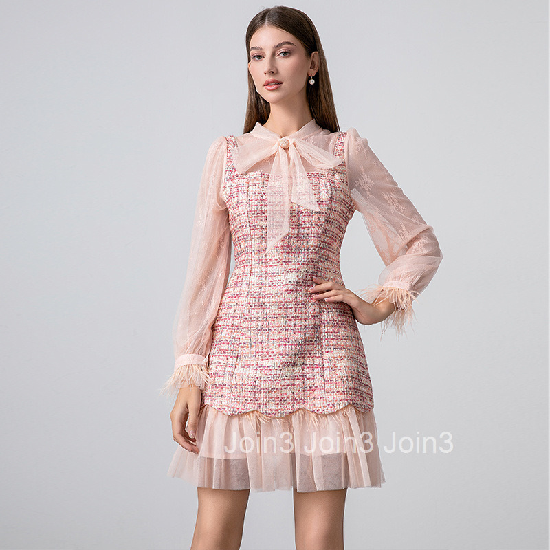 586 Autumn New Womens Lace Splicing Colorful Coarse Hemp Big Bow Ostrich Hair Dress