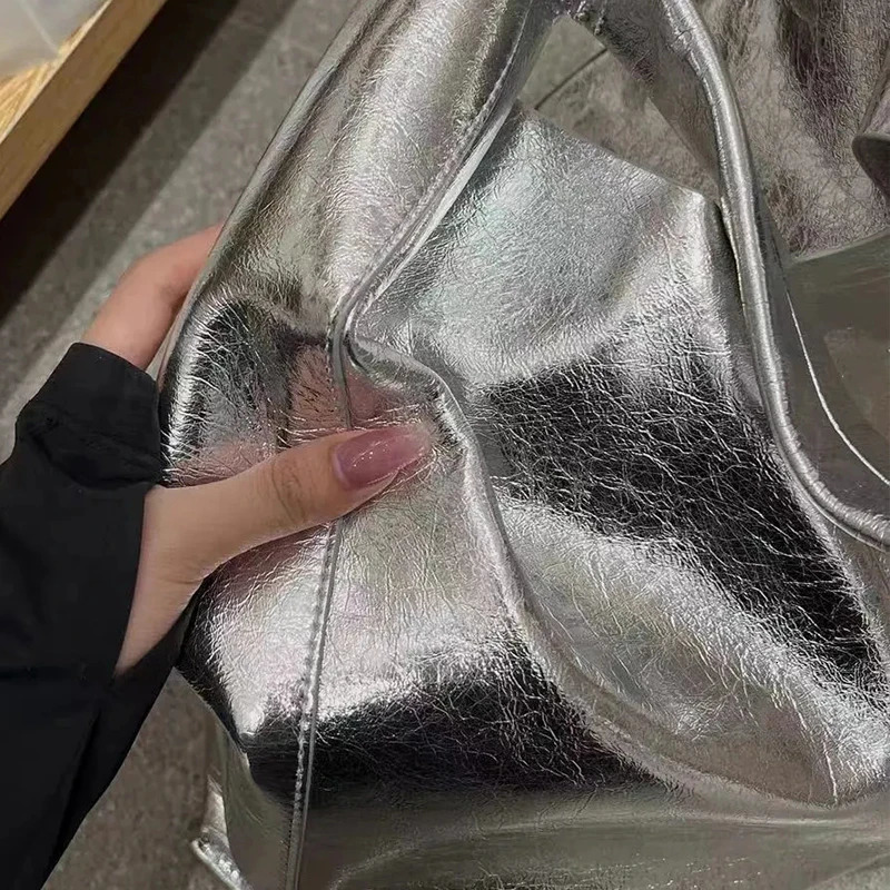 Large Capacity Silver Hobos Bags for Women and Shoulder Shopping Handbags in Soft Tote PU Leather 250715