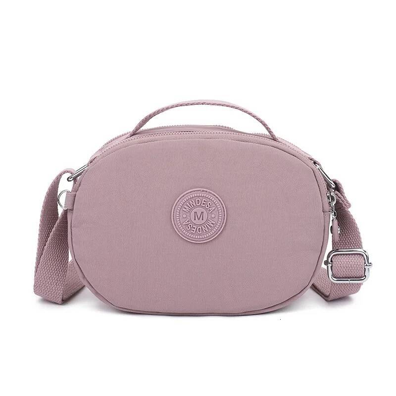Summer New Fashion Shoulder Handbag Candy Colour Small Round Female Waterproof Nylon Cloth Mobile Phone Crossbody Bag