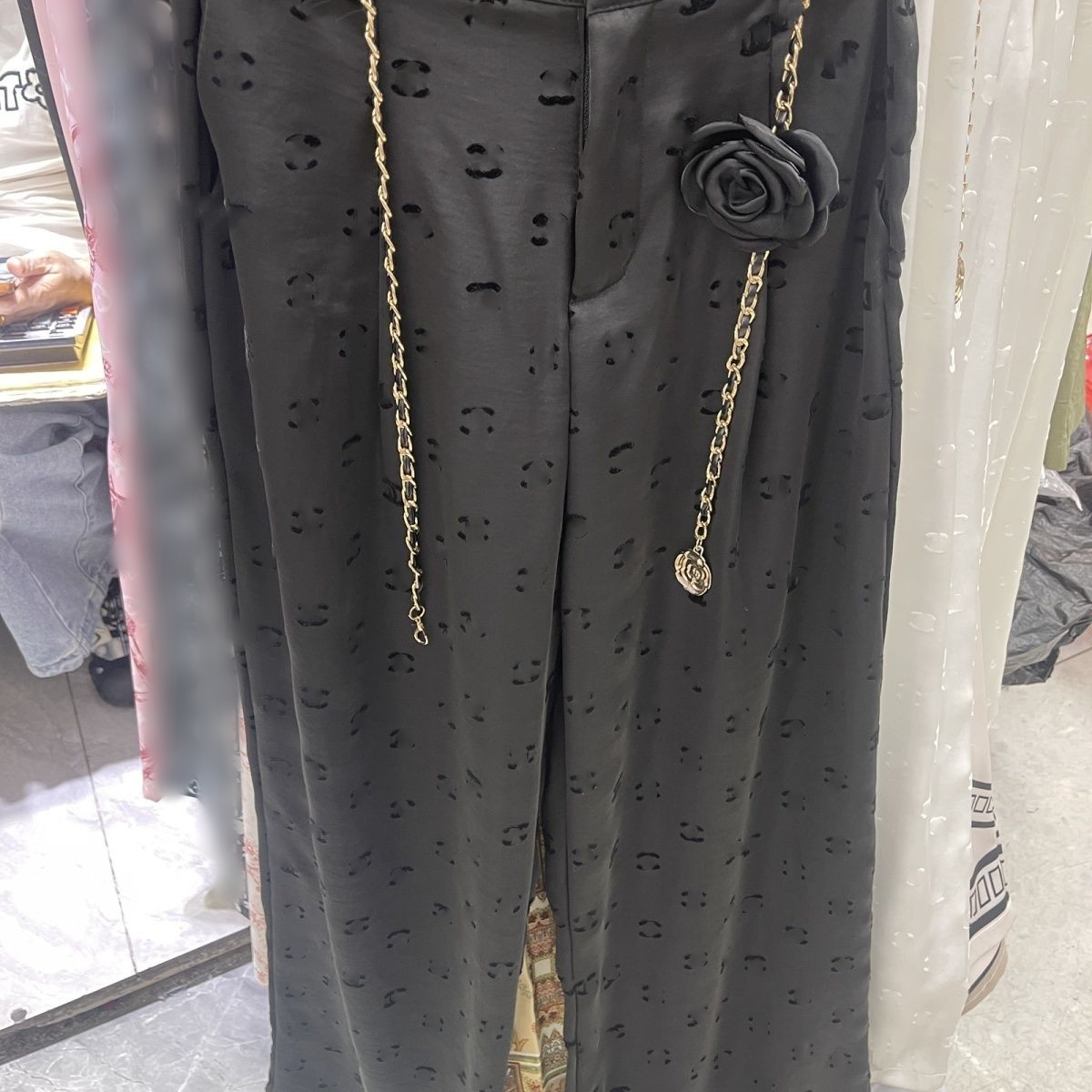 Women's new fashion satin fabric logo letter jacquard with belt designer pants long trousers SMLXL