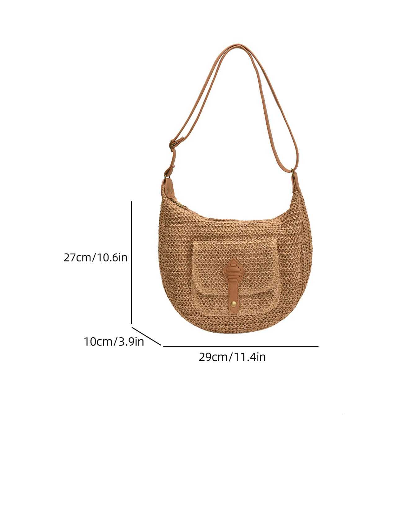 Fashionable Large Capacity Woven Bag Beach Vacation Beachside Straw Single Shoulder Slant Crossbody Bag Y250719