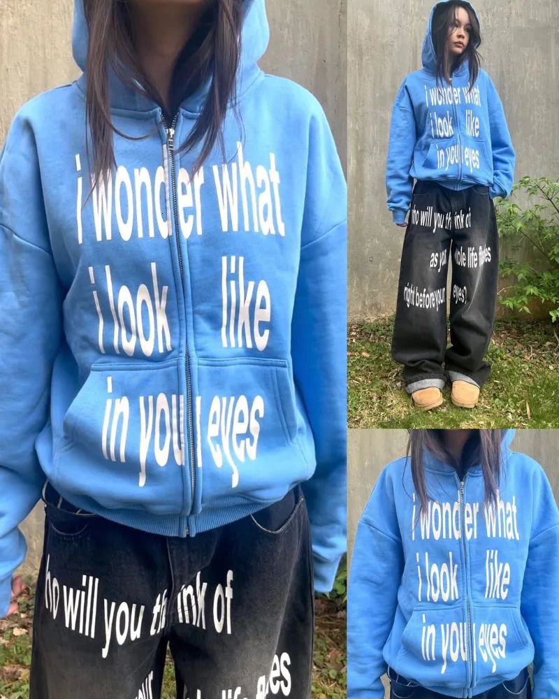 Casual Loose Oversized Hoodie American Y2k Harajuku Letter Zipper Sweatshirt Women Fashion Personality Hiphop Clothing Men 250714