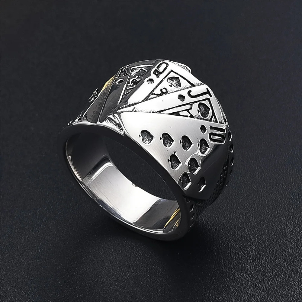 Lucky Poker Flush Ring Men Women Gold/Silver Color Stainless Steel Punk Biker Ring Hip Hop Playing Card Ring Magician Jewelry 250717
