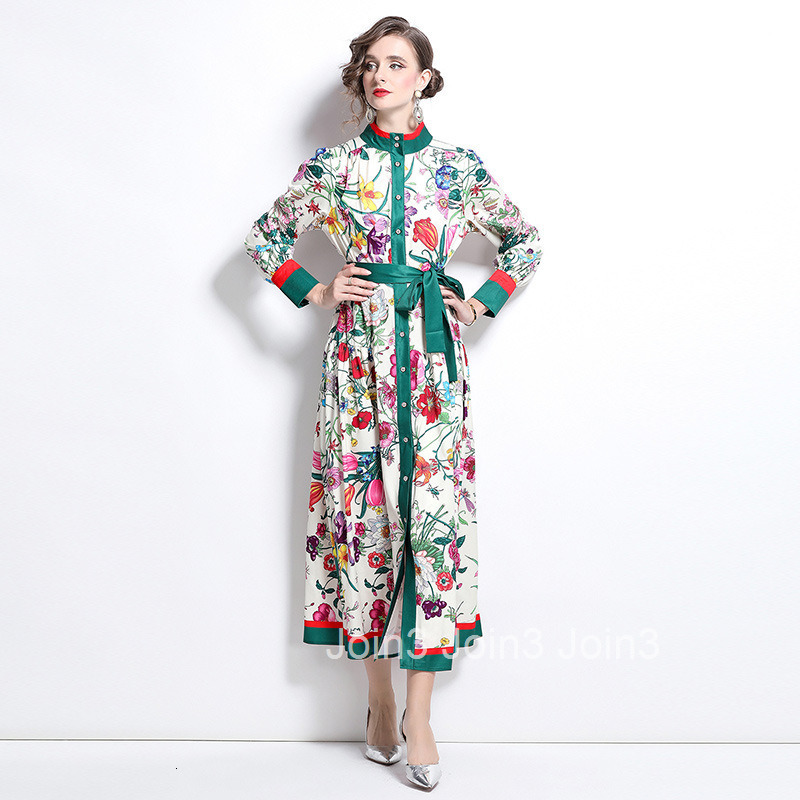 8770 autumn new womens clothing style fashionable Elegance style stand up collar single breasted printed dress