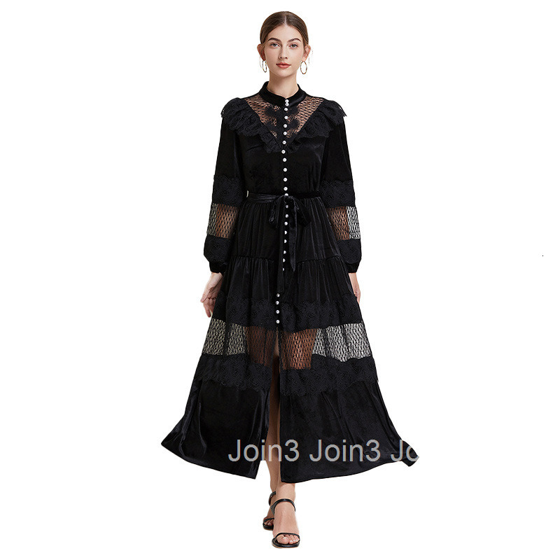 5119 Autumn/Winter New Womens Velvet Grand Swing Long Dress with Waist cinching Style Lantern Long Sleeve Dress