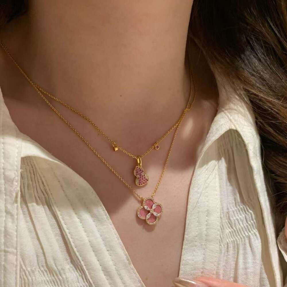 designer jewelry Rose Pink Flower Clover bracelet Set for Women with gift box