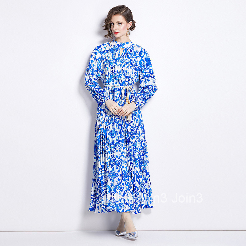 2084 Spring and Autumn New Womens Fashion Elegant Loose Pleated Plus Size Long Dress
