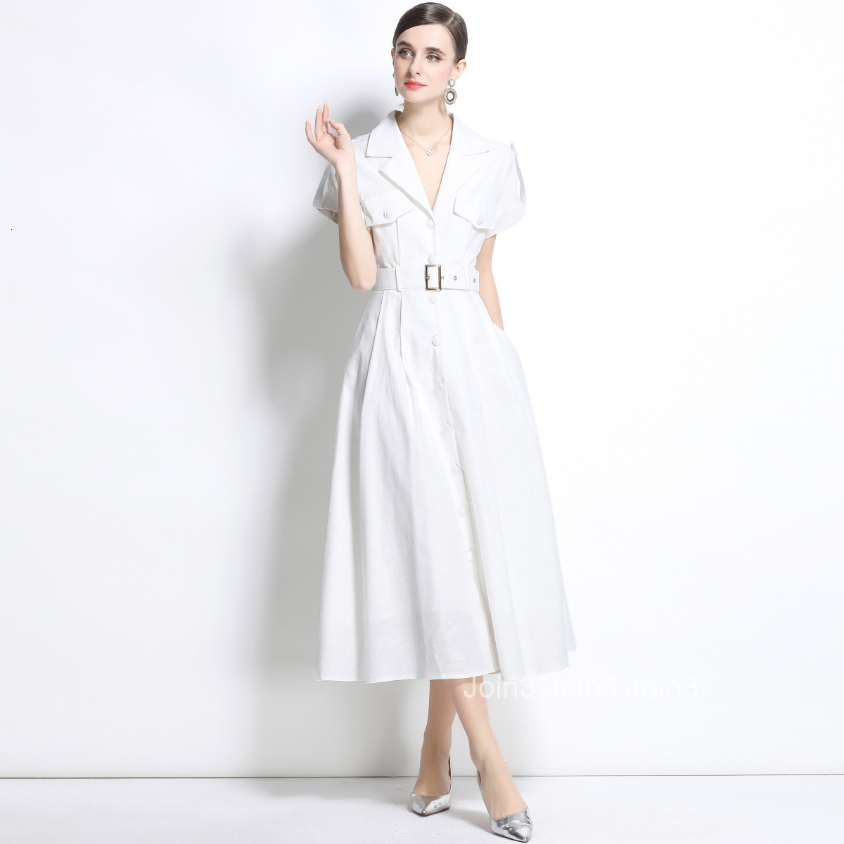 1690 Early Spring Commuting Slimming Dress for Women New Elegant Slim Shirt Dress Cotton Linen Fabric