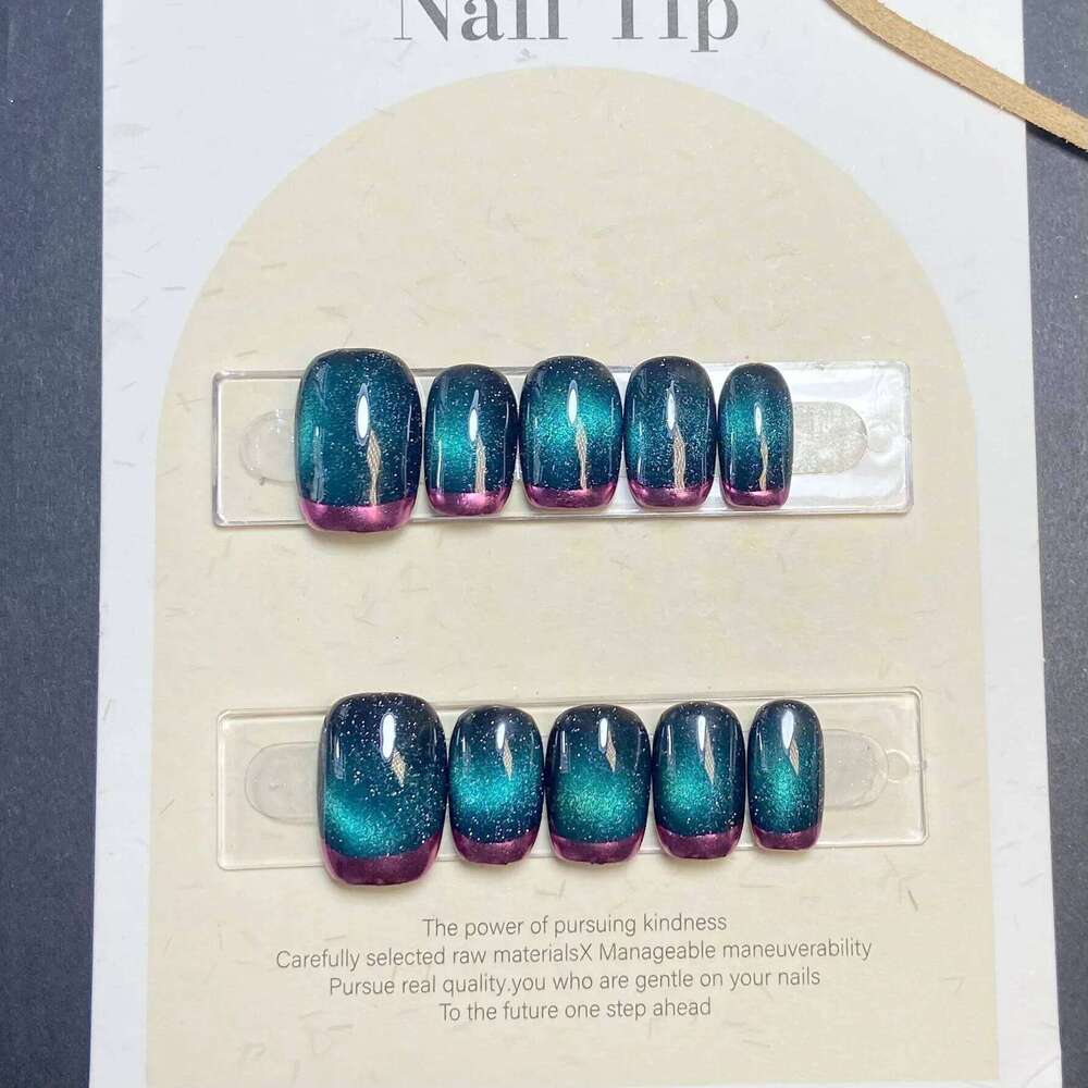 10Pcs Green Cat Eye False Snake Pattern Fake Nails Removable Square Head Short Art Press on Acrylic Nail Tips Fashion X250720 X250720