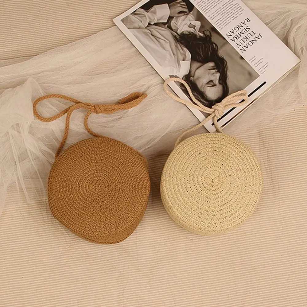 Round Straw Bag Women Woven Beach Crossbody Bag for Ladies Cute Shoulder Rattan Handmade Knitted Candy Color Small Handbag Y250719