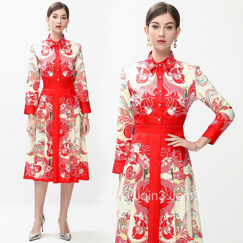 6088 Fashion Versatile Waist-Cinching Slimming Positioning Printed Dress