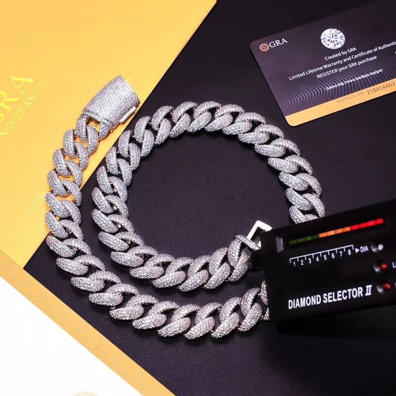 18MM VVS Moissanite Iced Out Diamond Gold Color Chain Necklace 925 Sterling Silver Men Necklace Hiphop Cuban Link Chain