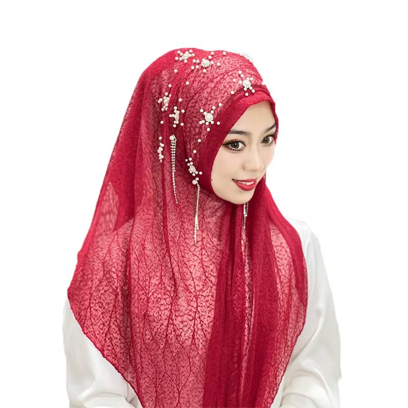 T1266 Tassel solid color headscarf beaded flower hat headscarf scarf