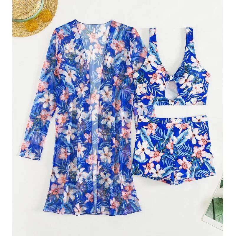 Summer Print Swimsuits Tankini Sets Female Swimwear Push Up For Beach Wear Three-Piece Bathing Suits Pool Women's Swimming Suit