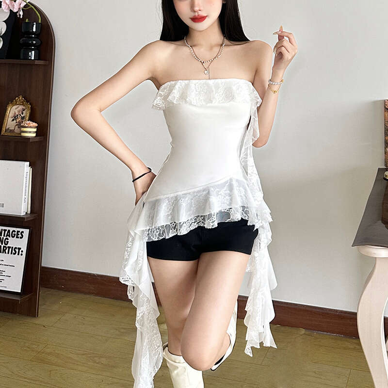 2025 Spring New Women's Solid Color Slim Street Fashion Off-Shoulder Wrap Chest Backless Vest 003