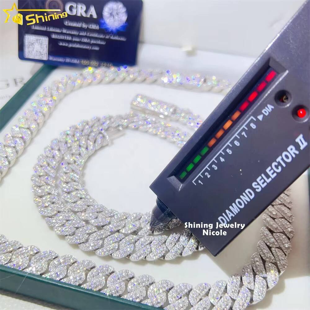 Hip Hop Jewelry Iced Out Fashion Necklace 13MM 15MM Miami Moissanite Diamond Cuban Link Chain